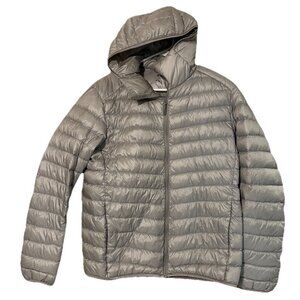 Uniqlo Down Puffer Jacket Women M Gray Lightweight Hooded  Water Repellant